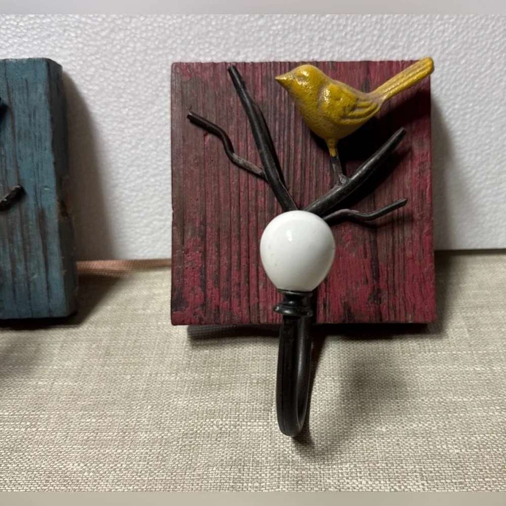Rustic Bird Wall Hooks - Blue and Red